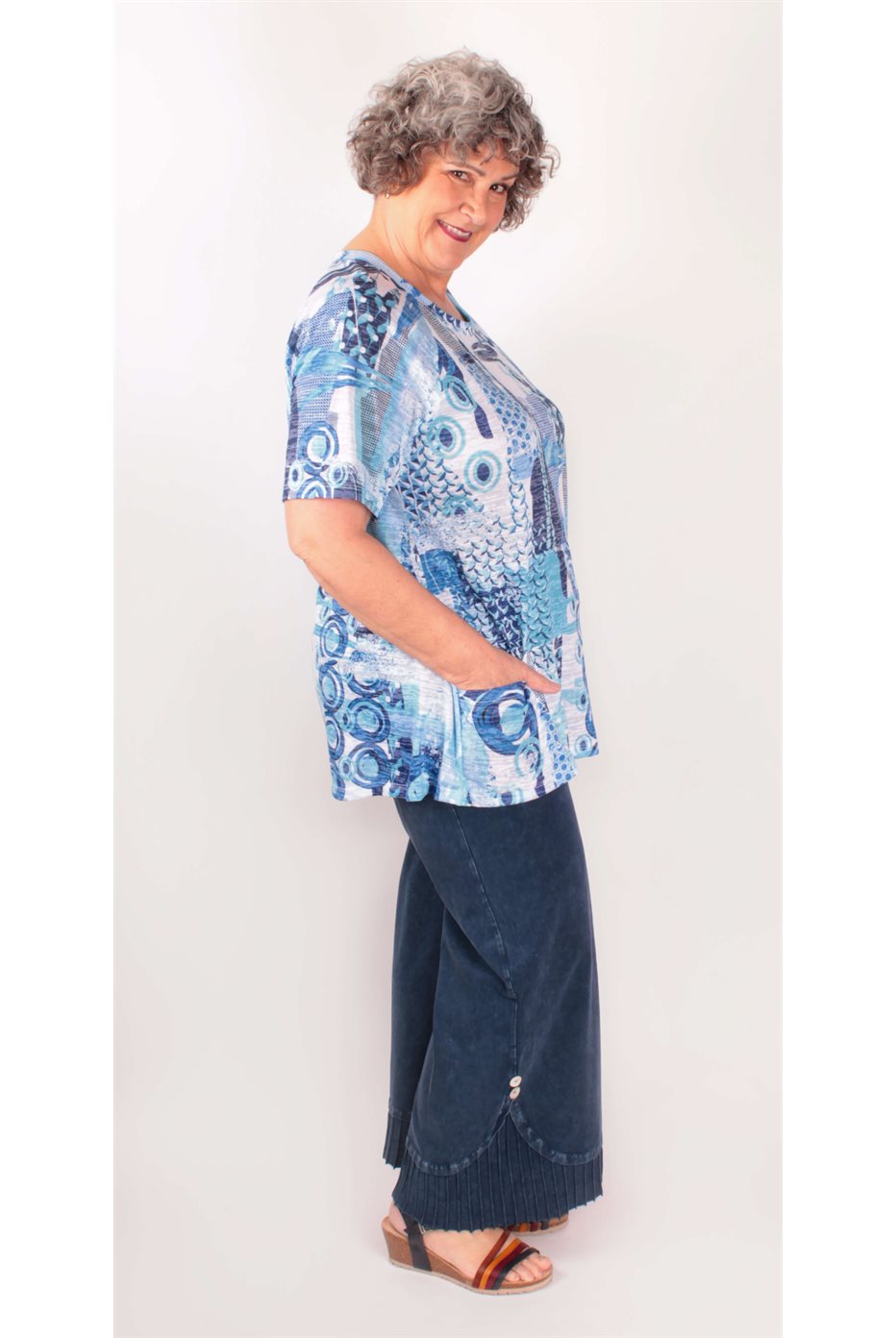 Cotton Burnout Tunic Top W. Pockets Ocean Blue